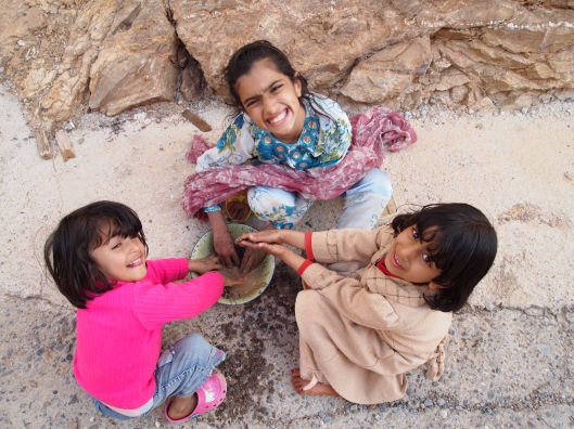 Omani children at Jebel Akhdar, from above